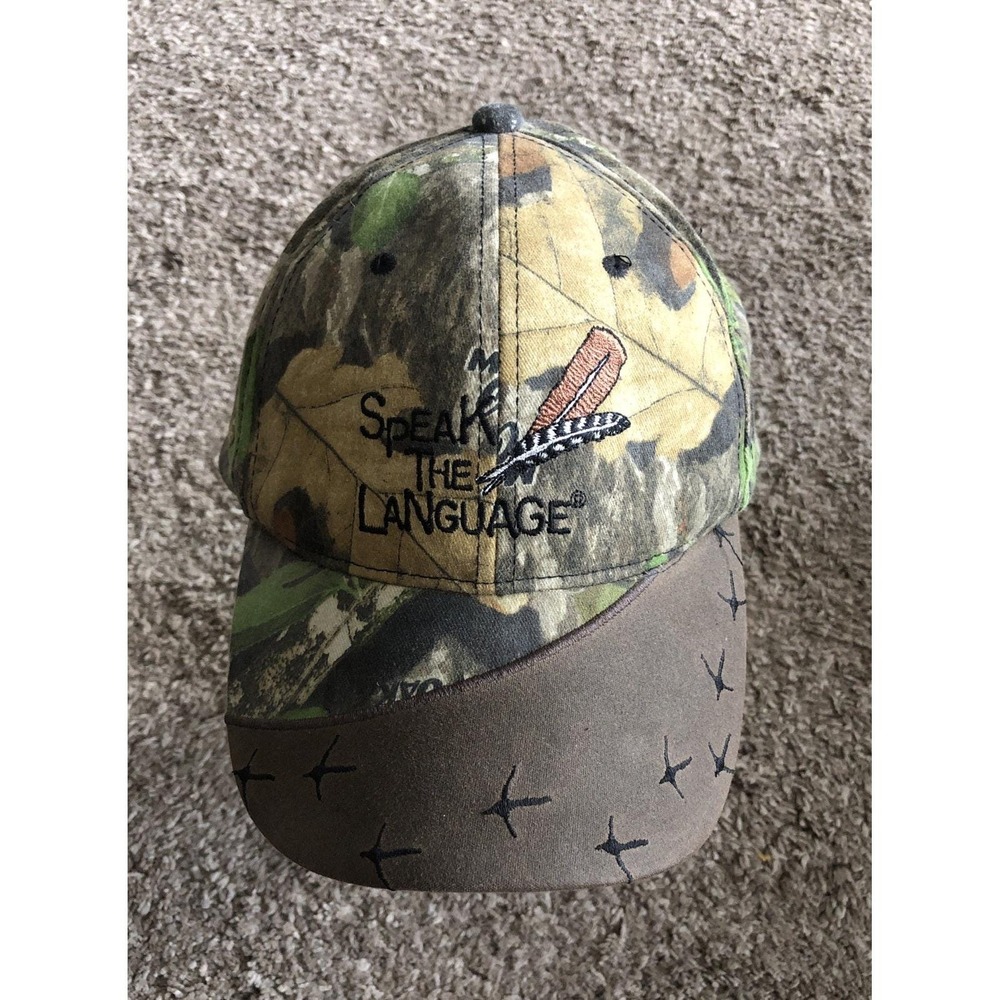 Vtg Primos Speak The Language Hat Mossy Oak Camo Hunting Skull Hugger Cap